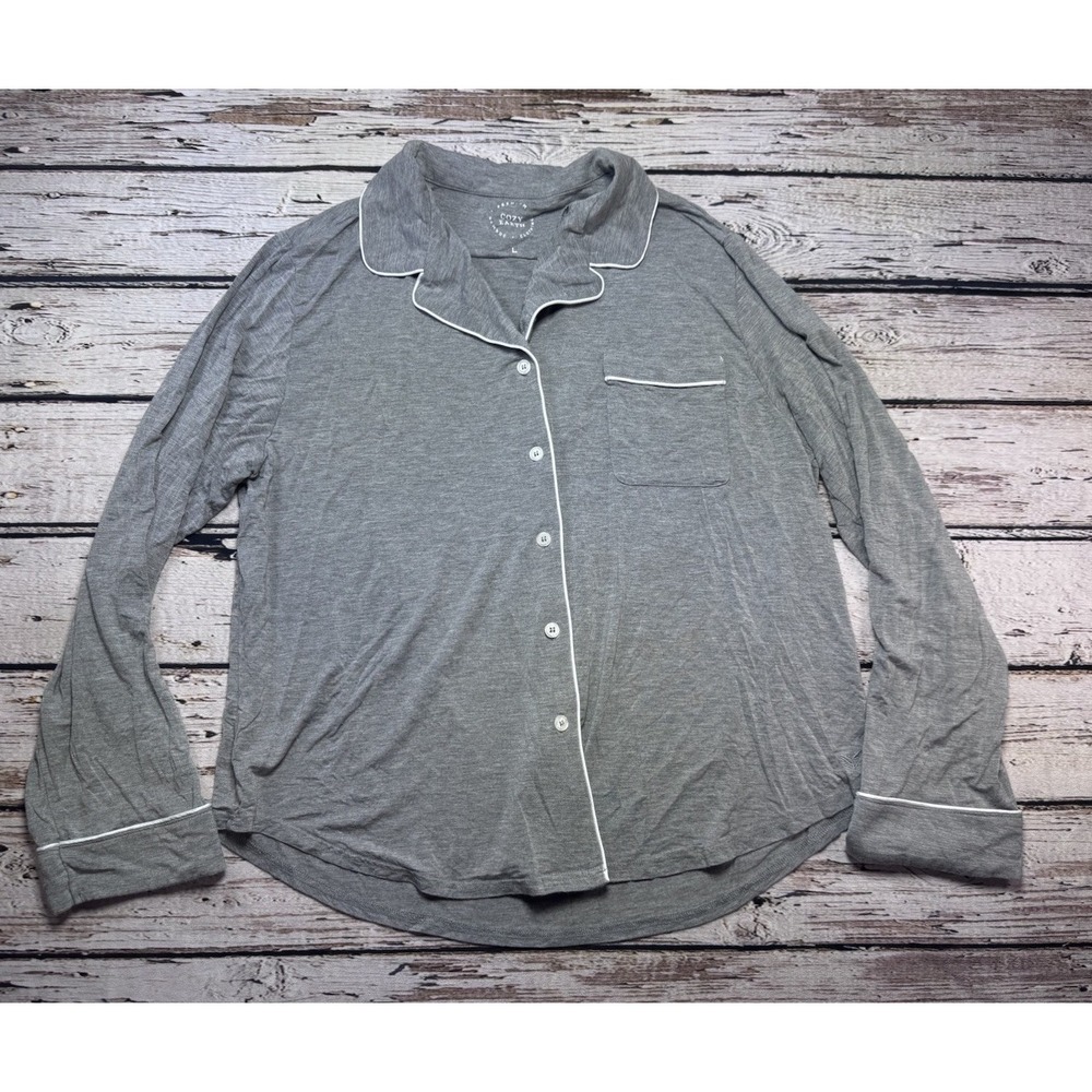 Cozy Earth Pajama Top Women L Soft Bamboo Gray Solid Lounge Shirt Long‎ Sleeve